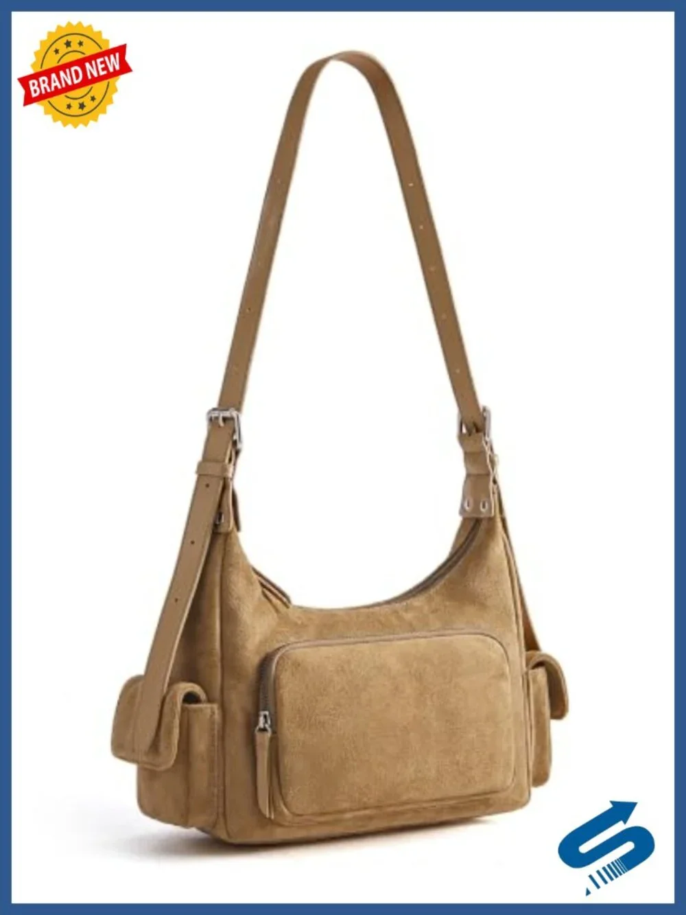 Faux Suede Crossbody Hobo Bag with Adjustable Strap, Multi Pockets for Travel